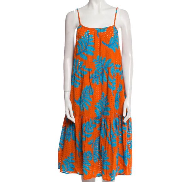 Solid & Striped Eyelet Lace Sundress Orange Blue Cotton Midi Resort Summer S NWT - Picture 4 of 10